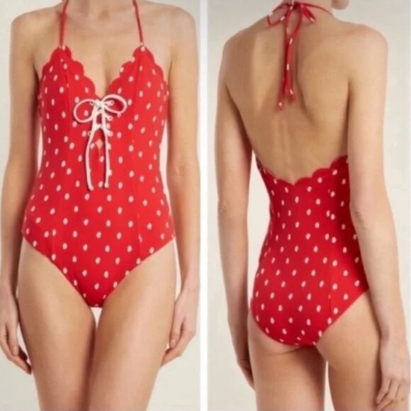 Marysia Red Broadway Polka Dot Lace Up Maillot - Picture 2 of 7